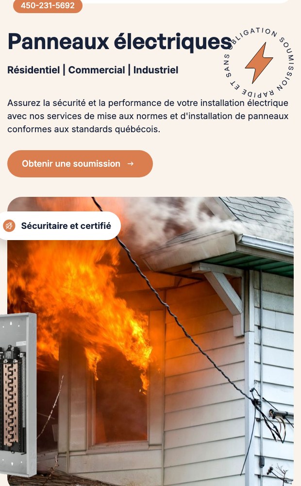ERCO Residentiel mobile view of the electrical services page