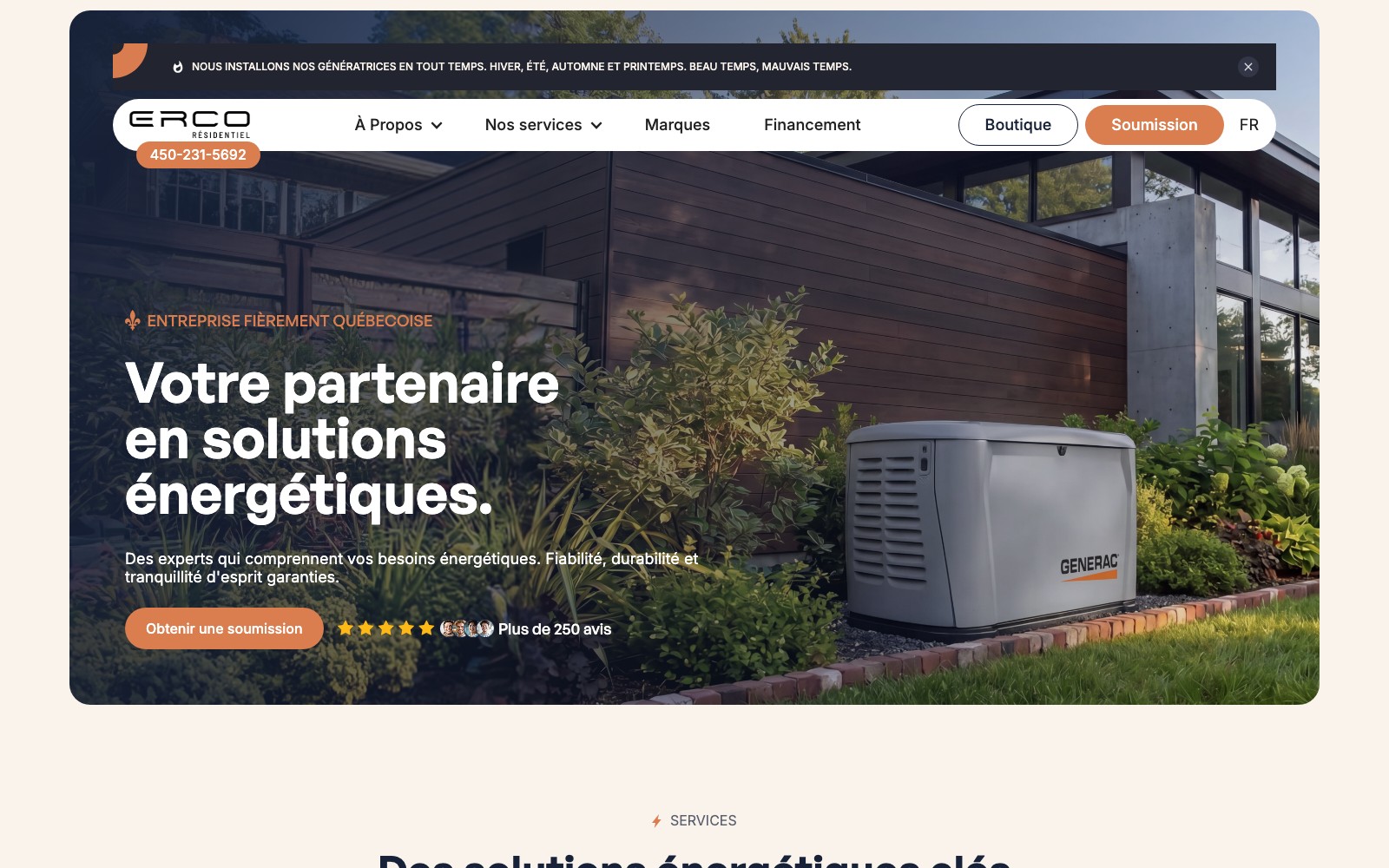 ERCO Résidentiel website homepage