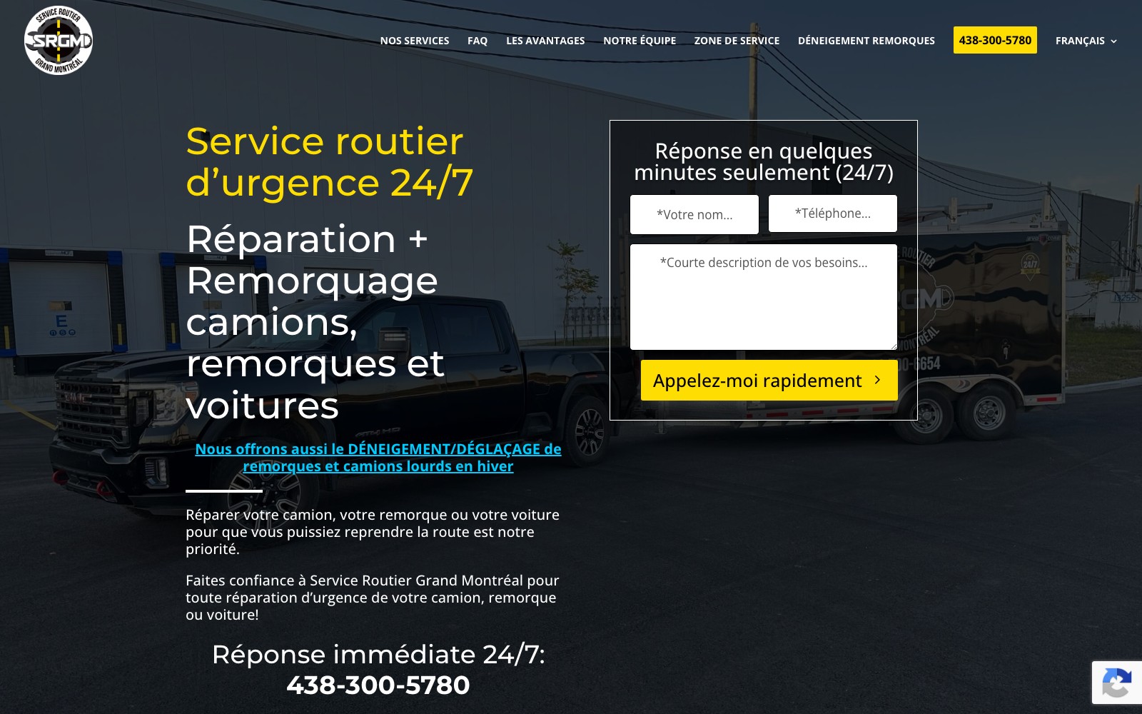 SRGM homepage hero with the emergency dispatch number