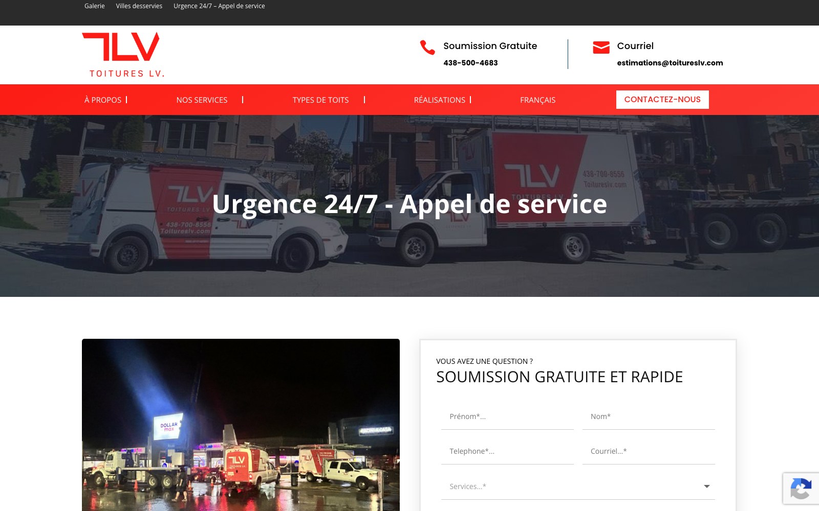 Toitures LV 24/7 emergency call-out page header