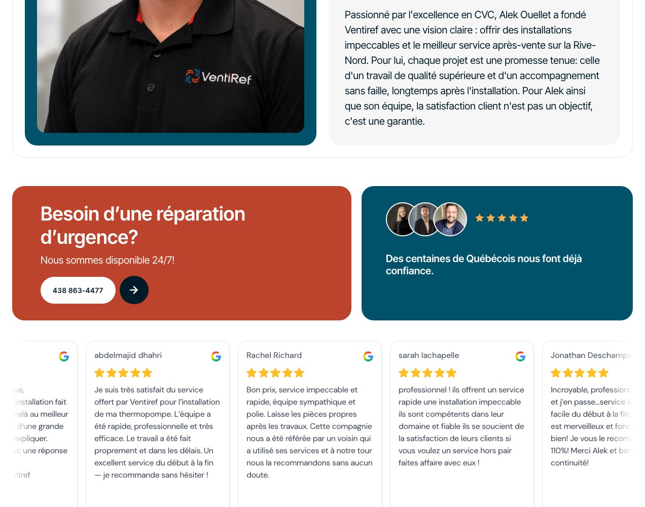Ventiref founder portrait beside the 24/7 emergency repair band