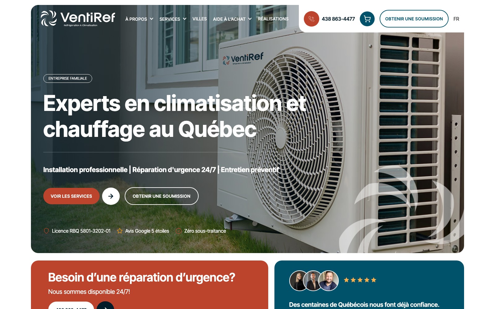 Ventiref website homepage