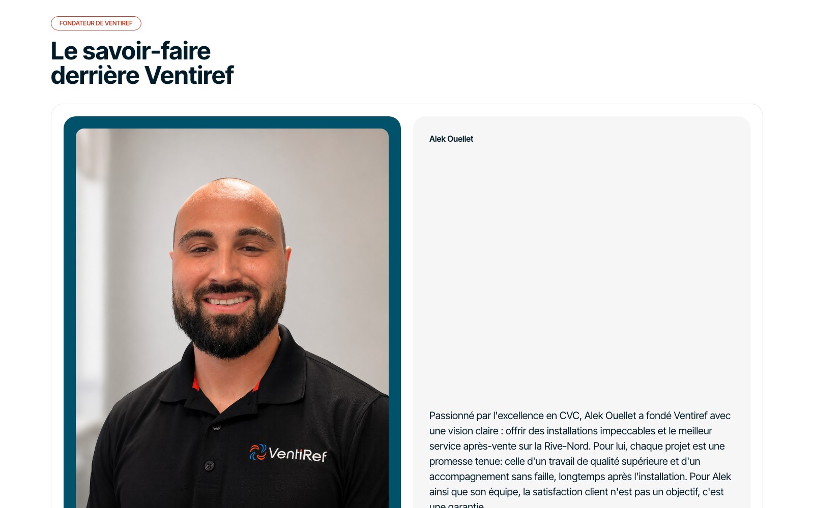 Ventiref website founder profile section