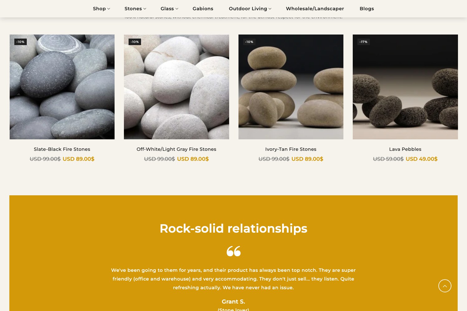 Fire stones product row with discounted pricing above the testimonial band