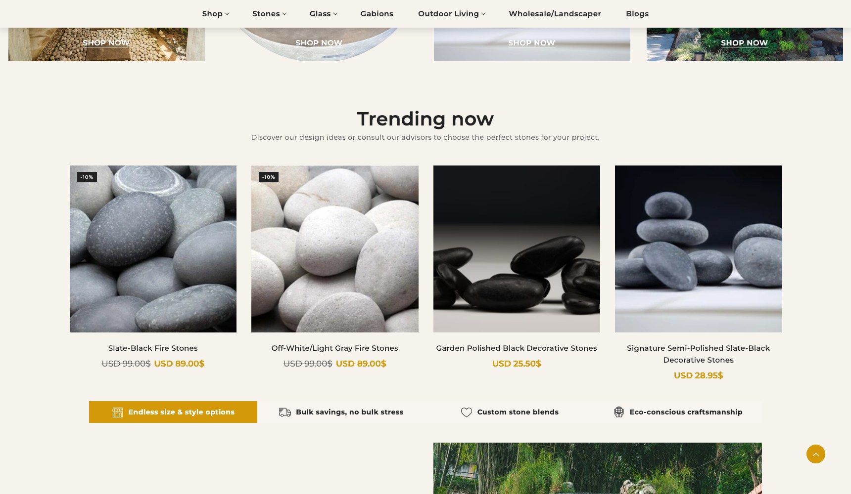 Wide view of the Trending Now grid with bulk savings and custom blend badges