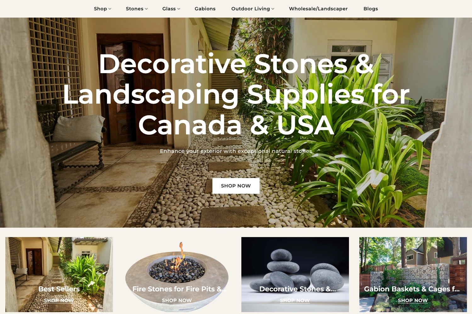 Stone Decorative homepage hero — decorative stones and landscaping supplies for Canada and USA