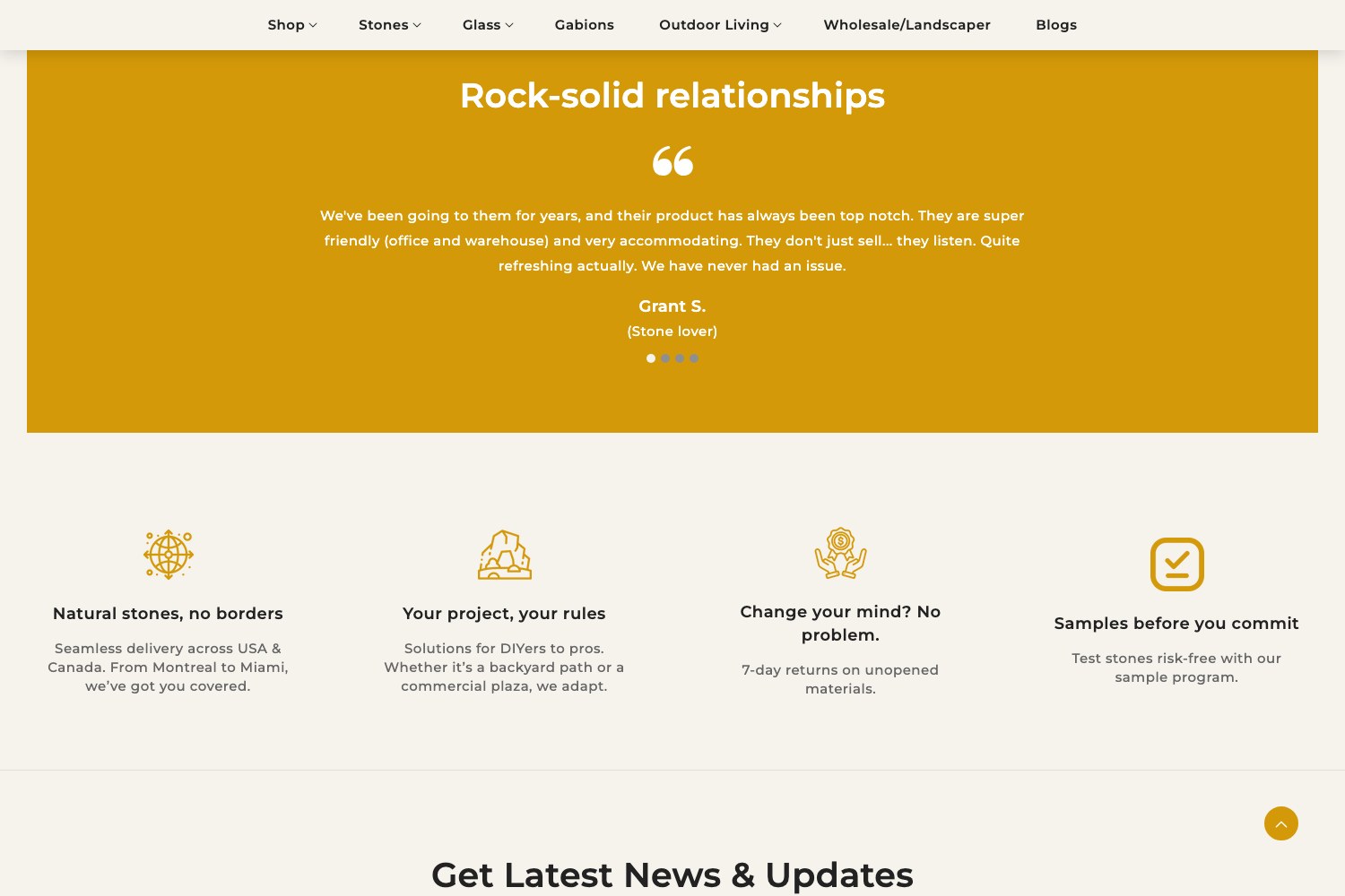 Rock-solid relationships review band above the four brand promise icons