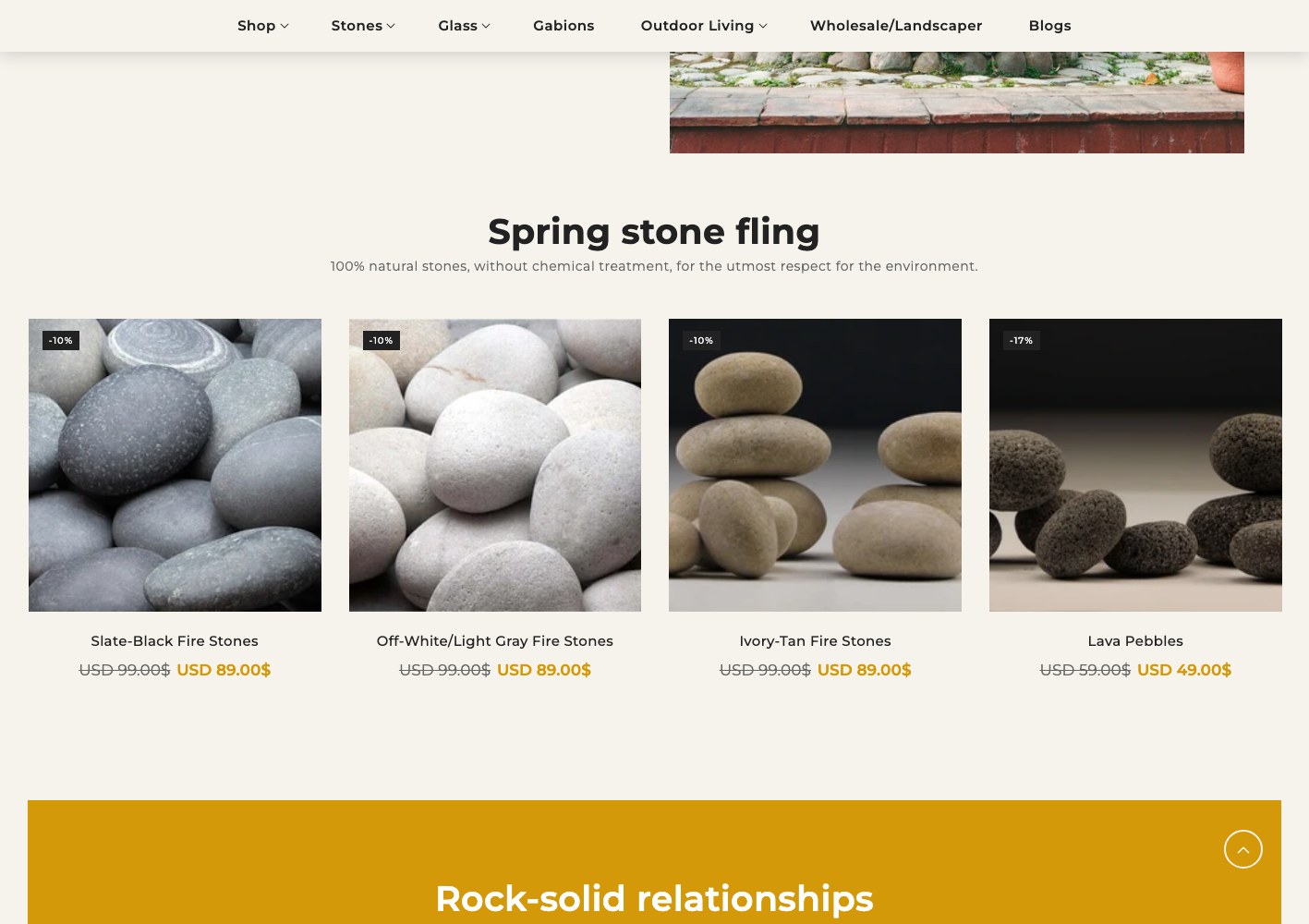 Spring stone fling seasonal collection row of natural stone products