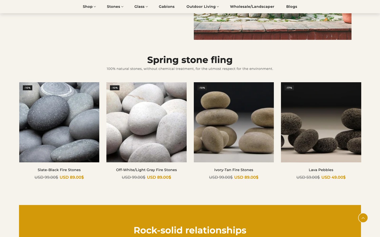 Spring stone fling seasonal collection row on the Stone Decorative homepage