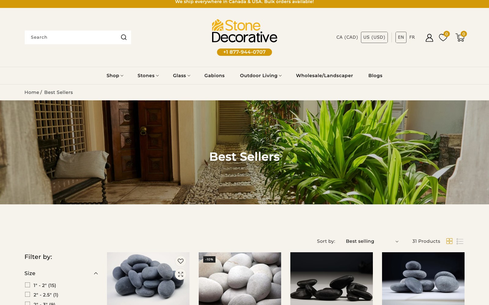 Best sellers collection page with its photographic header banner