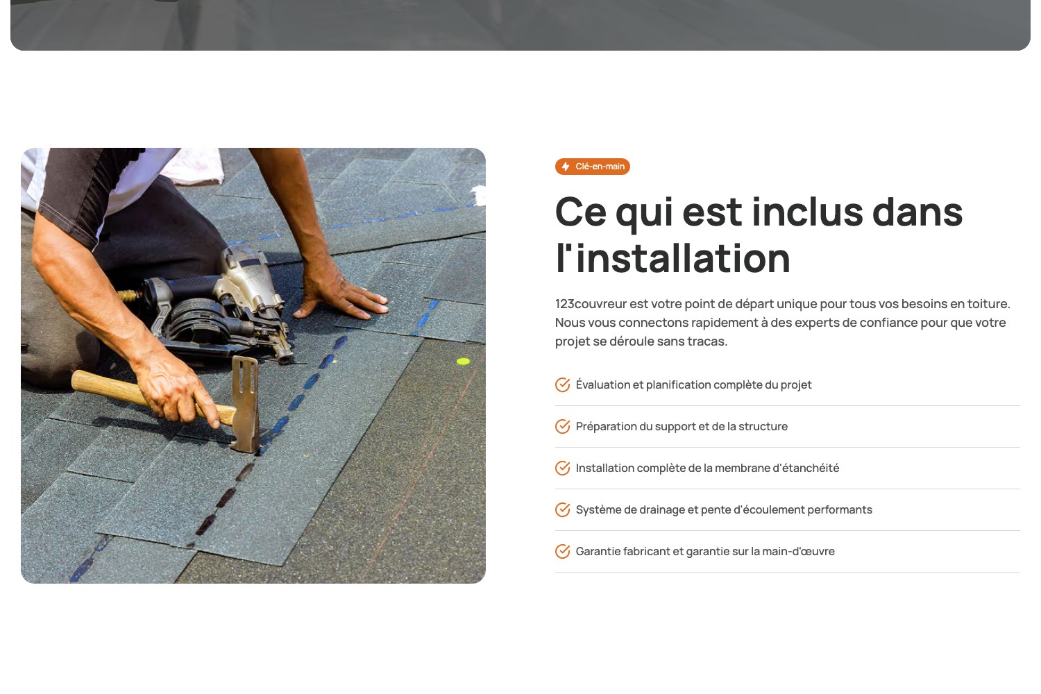 123Couvreur installation page: Ce qui est inclus dans l'installation checklist