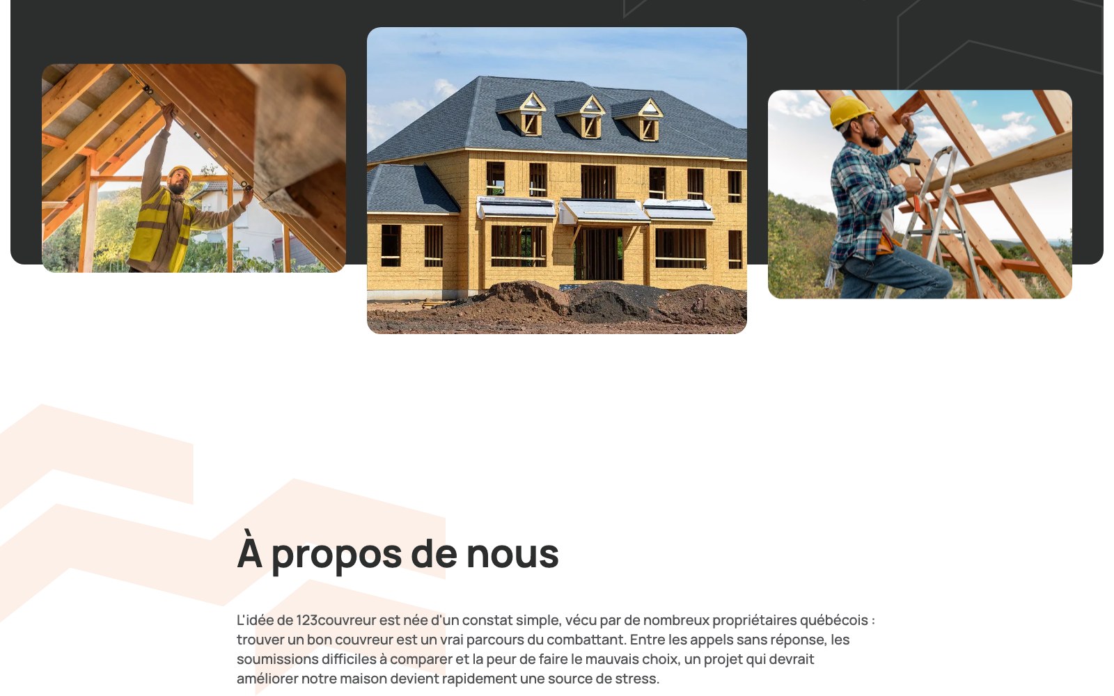 123Couvreur A propos de nous section with roofing project photography