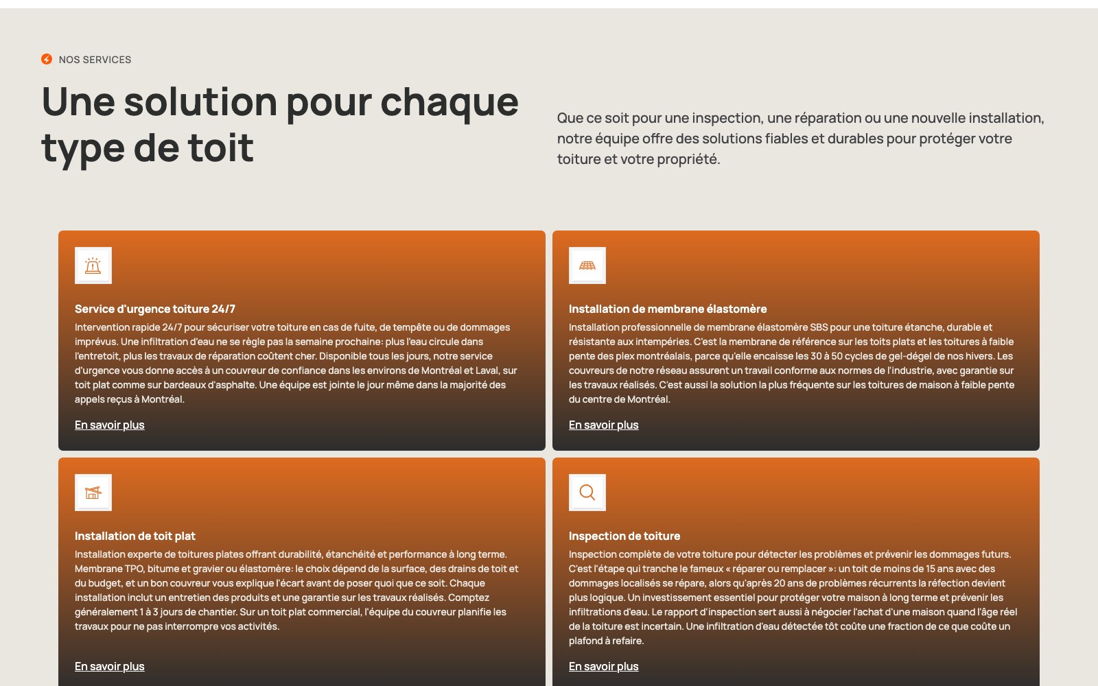 123Couvreur services page: Une solution pour chaque type de toit card grid
