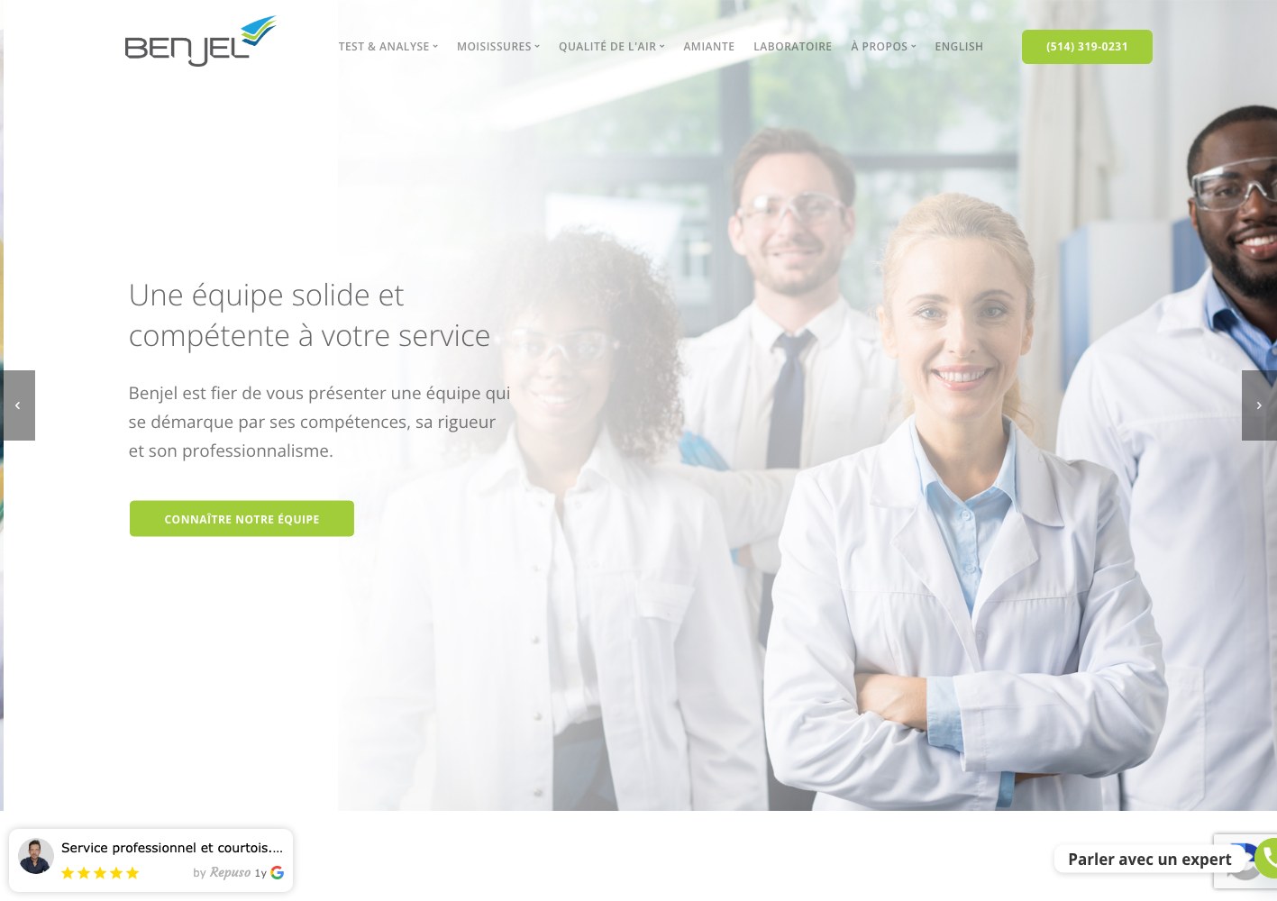 Benjel homepage hero: a solid, competent team at your service