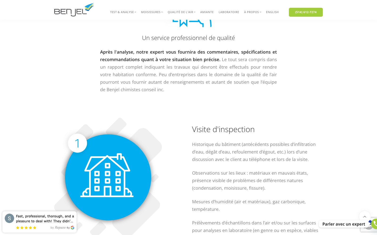 Benjel professional service section with the numbered inspection visit method