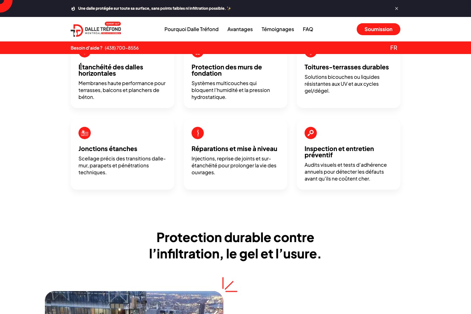 Dalle Trefond expertise grid: slab waterproofing, foundation walls, roof terraces and joint sealing