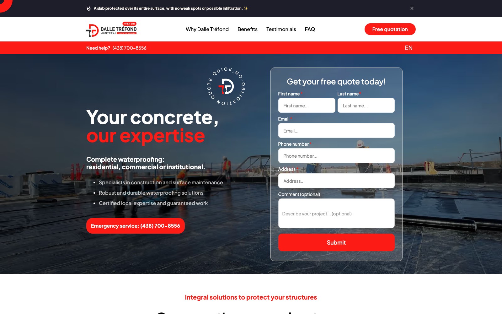 Dalle Trefond English hero: Your concrete, our expertise, with the free quote form