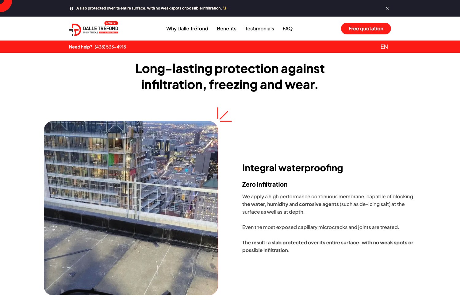 Dalle Trefond English integral waterproofing section with a parking structure photograph