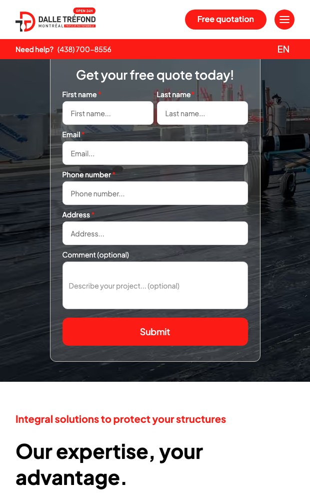 Dalle Trefond English mobile quote form
