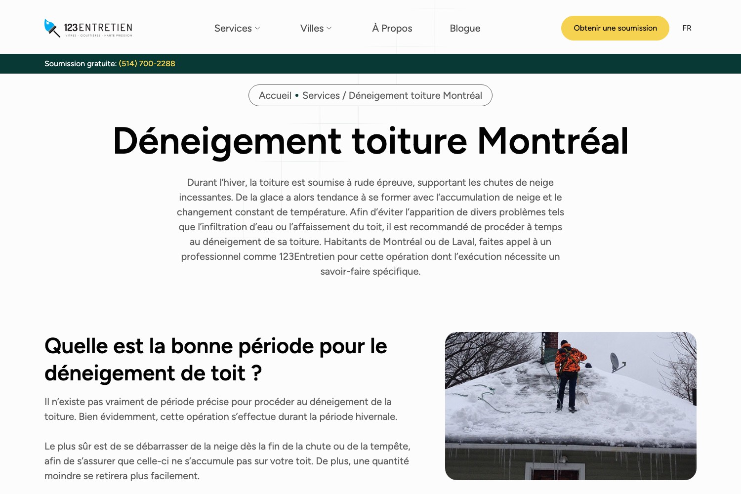 Déneigement toiture Montréal page explaining when to clear snow from a roof
