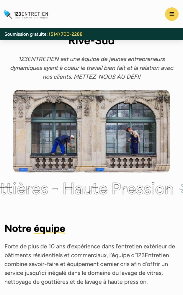 Mobile homepage with the free quote phone number pinned above the hero