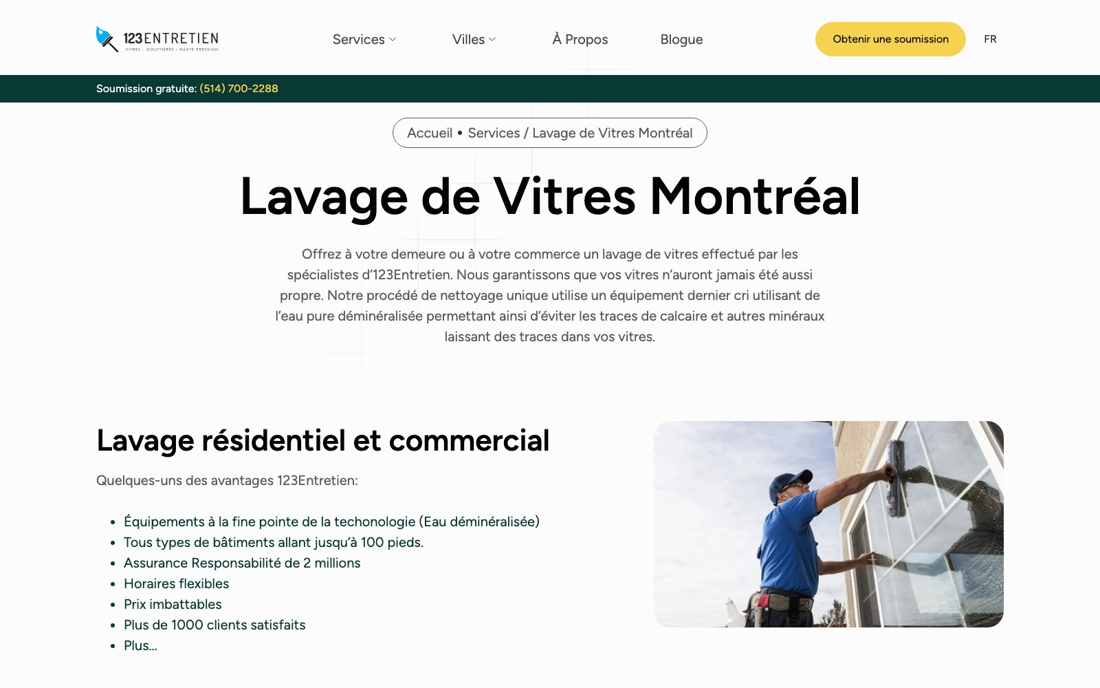 Lavage de Vitres Montréal service page