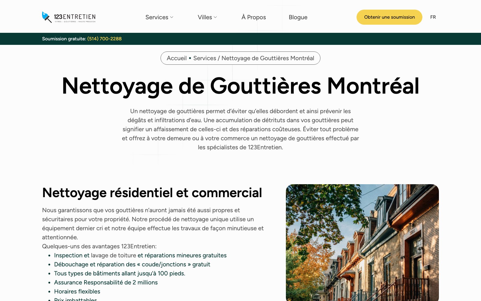 Nettoyage de Gouttières Montréal service page
