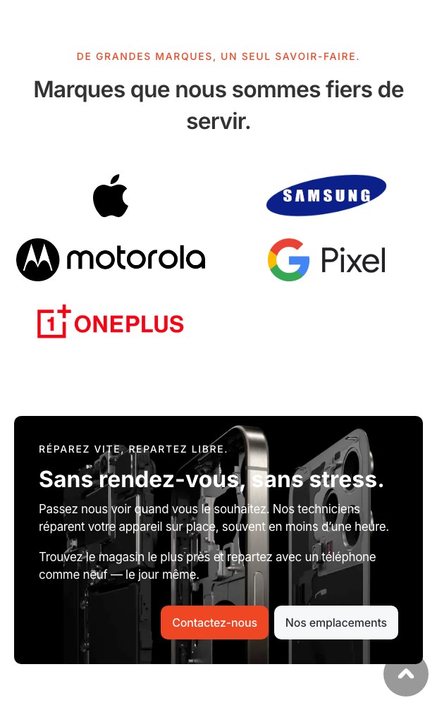 Mobile view of the serviced brand logos and walk-in block