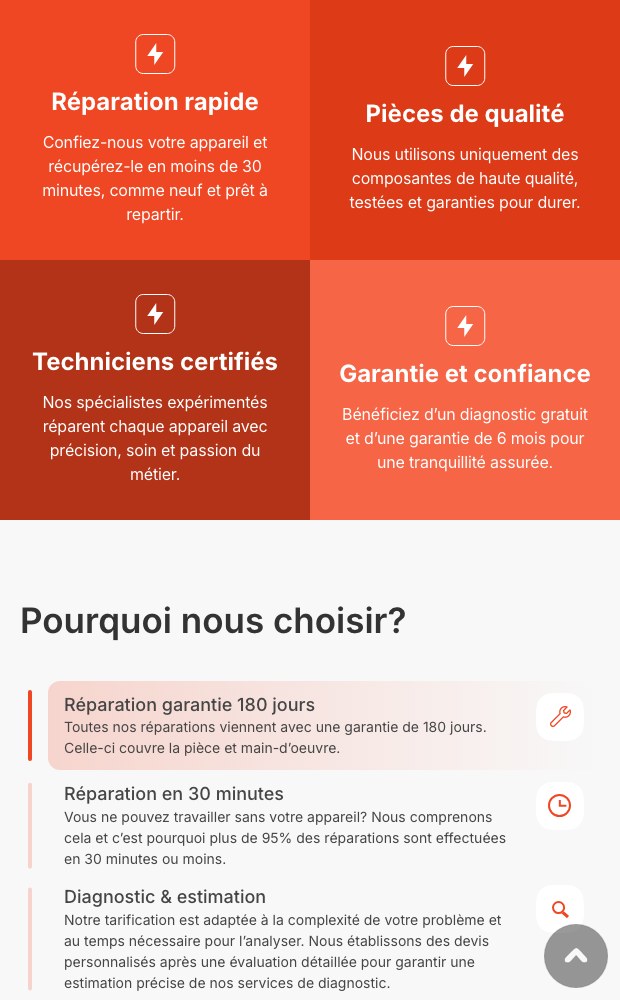 Mobile view of the four repair guarantees stacked in cards
