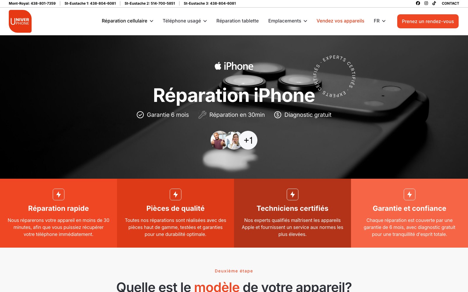 iPhone repair page hero on univerphone.com
