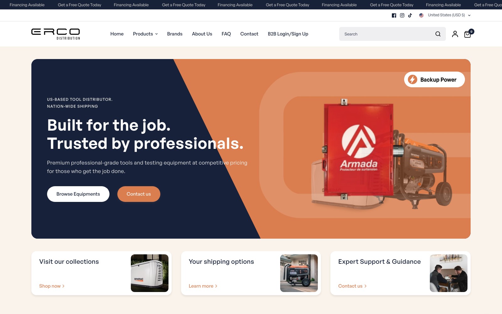 Erco Distribution website homepage