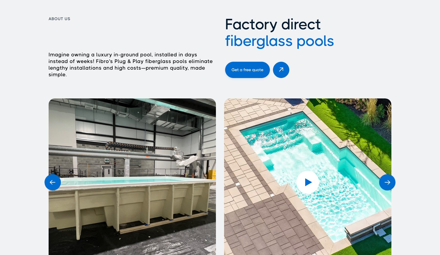Fibro factory direct fiberglass pools section with manufacturing photography