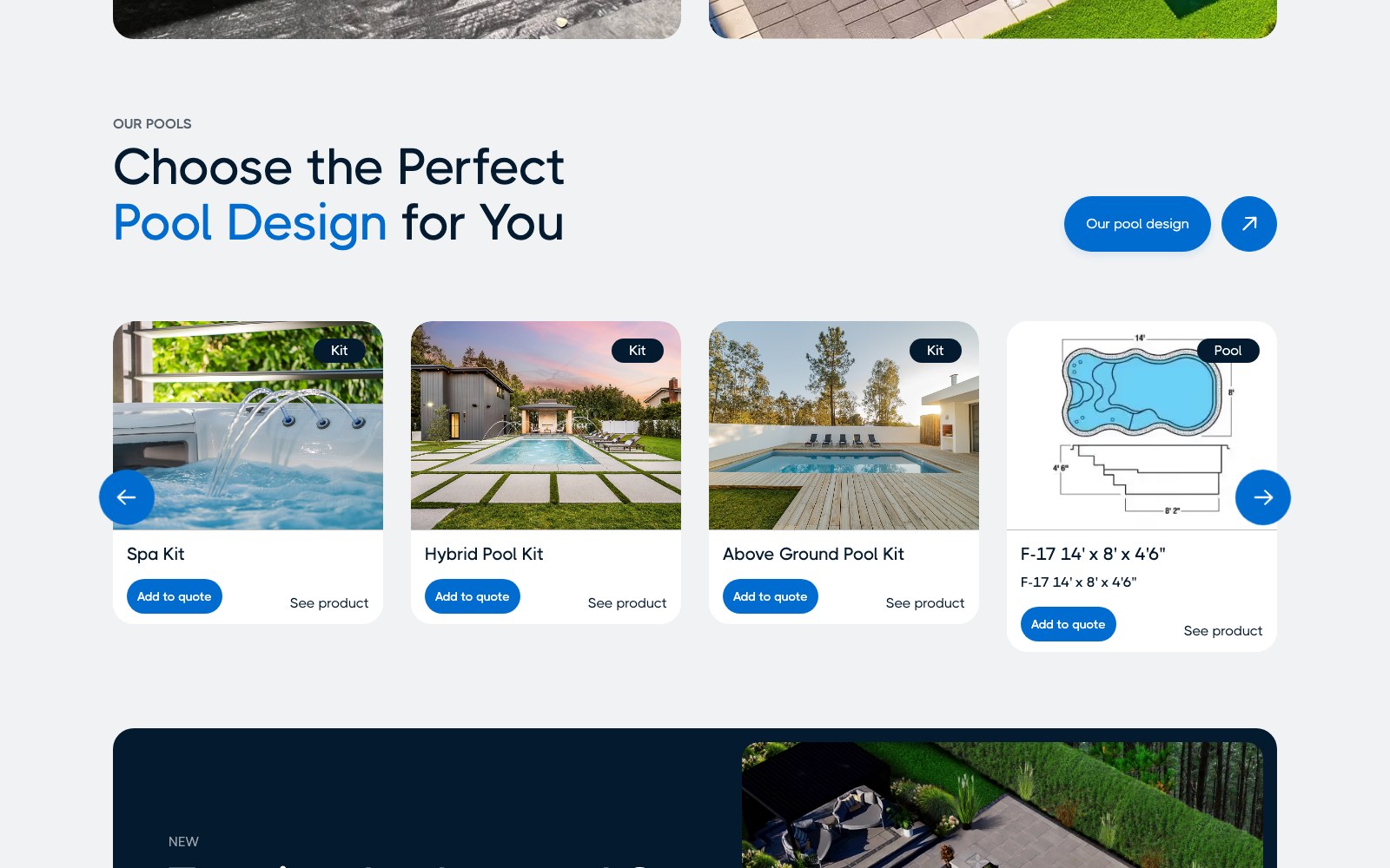 Fibro Choose the Perfect Pool Design chooser with pool kit cards
