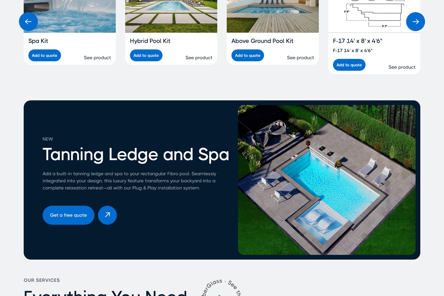 Fibro pool design cards above the Tanning Ledge and Spa feature
