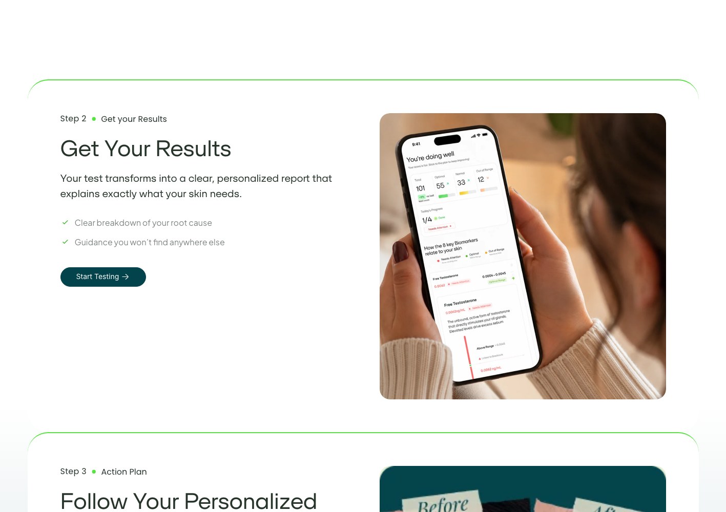 Get your results step showing the personalised report on a phone