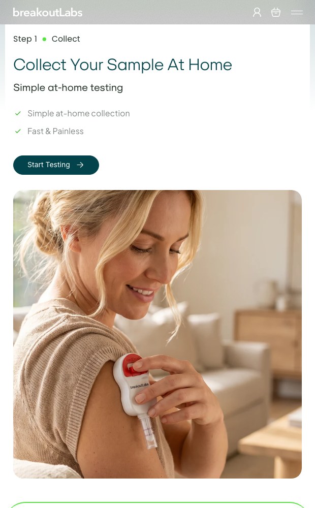 Mobile at-home sample collection step with product photography