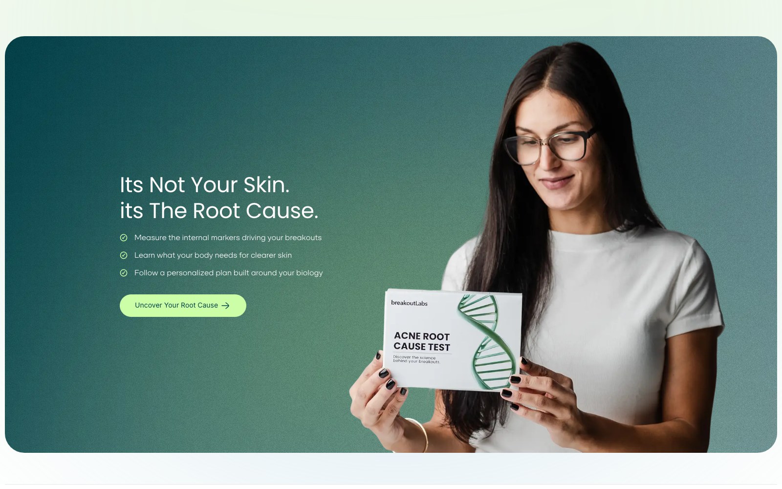 It's not your skin, it's the root cause — the test kit held to camera
