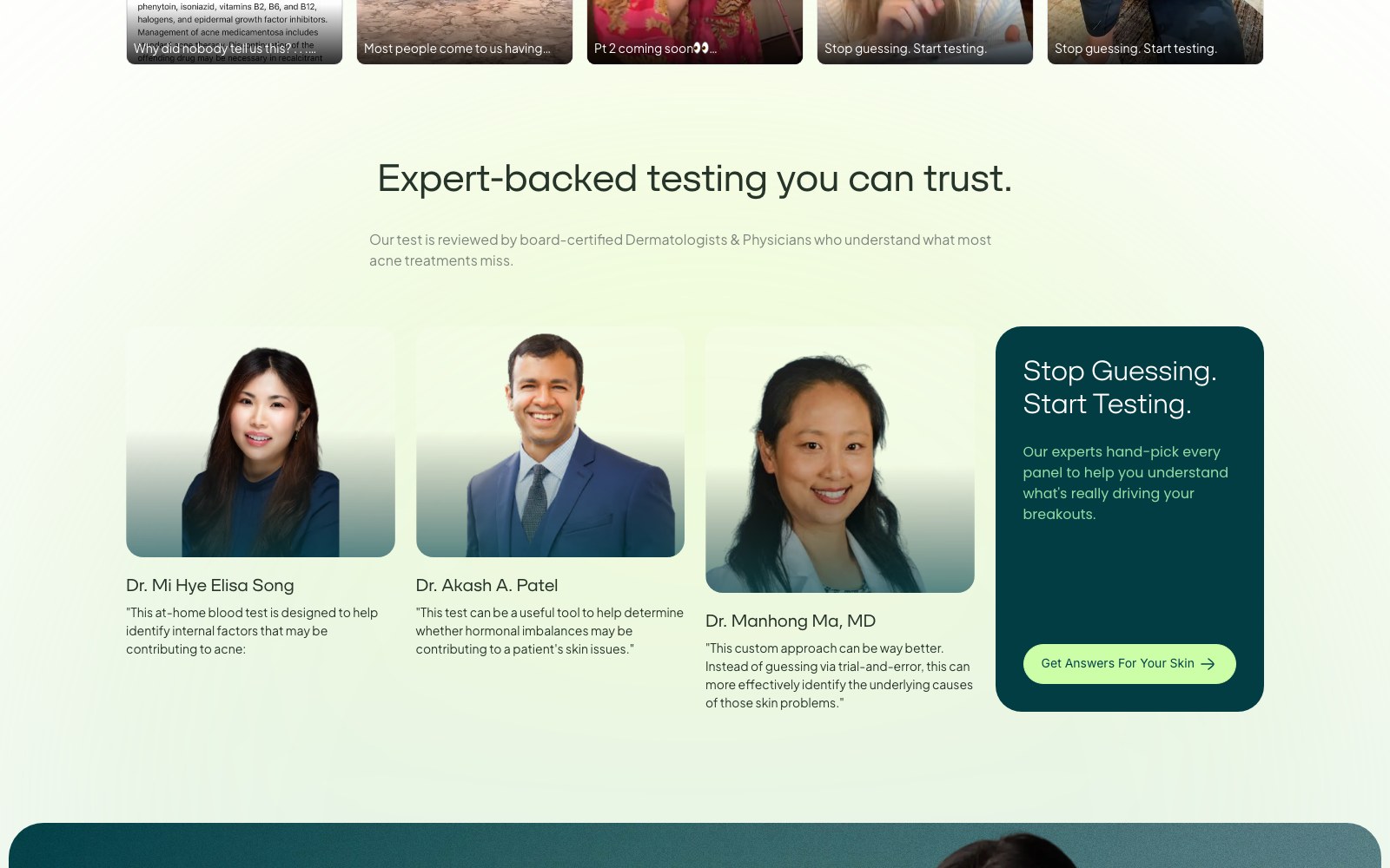 Expert-backed testing panel naming the reviewing dermatologists and physicians