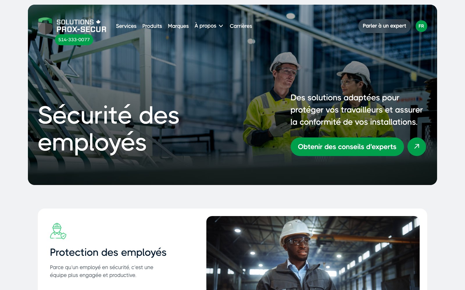 Prox-Secur employee protection page hero: securite des employes