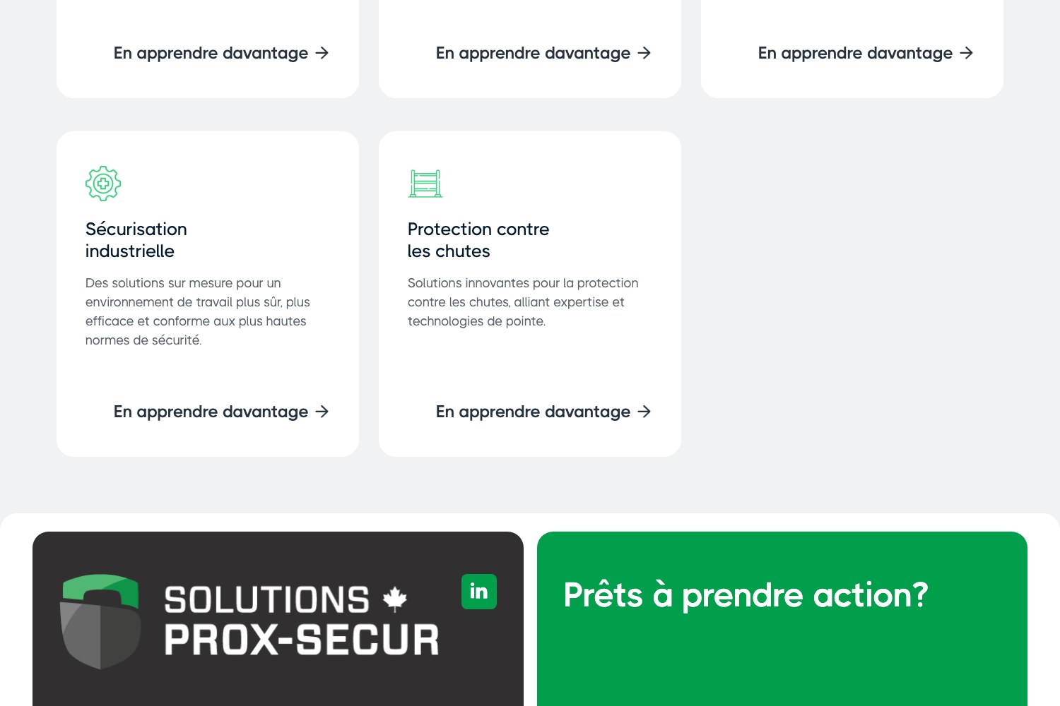 Prox-Secur service cards above the Prets a prendre action call to action