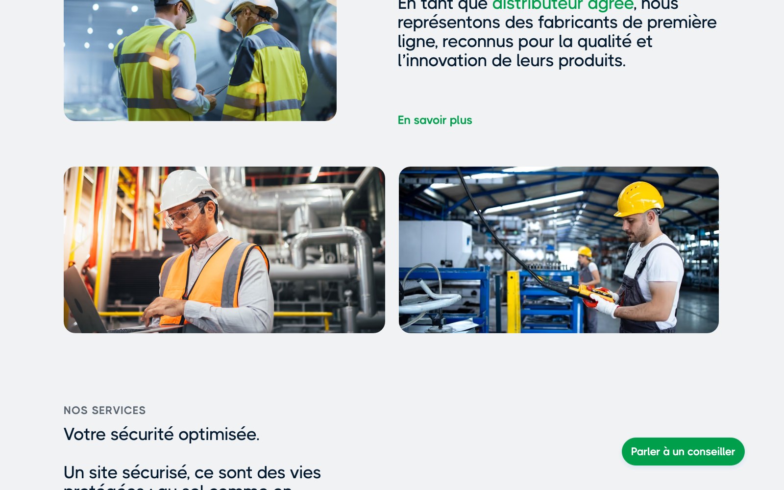 Prox-Secur homepage: authorised distributor section with industrial photography