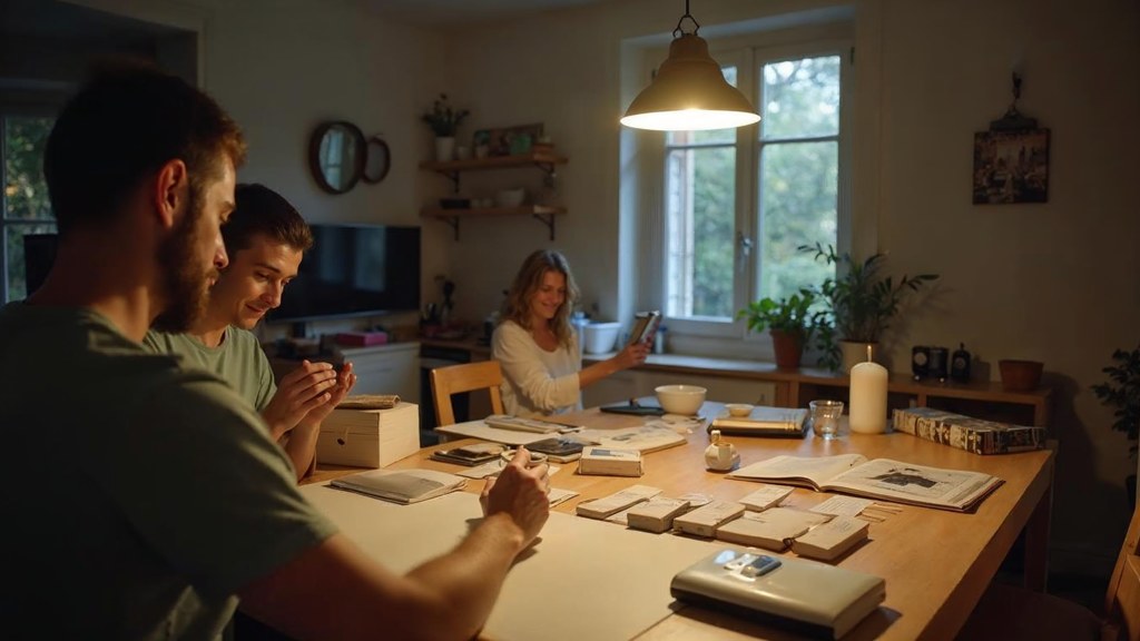 A customer filming an unboxing on a kitchen table strewn with packaging, photographed in Nantes