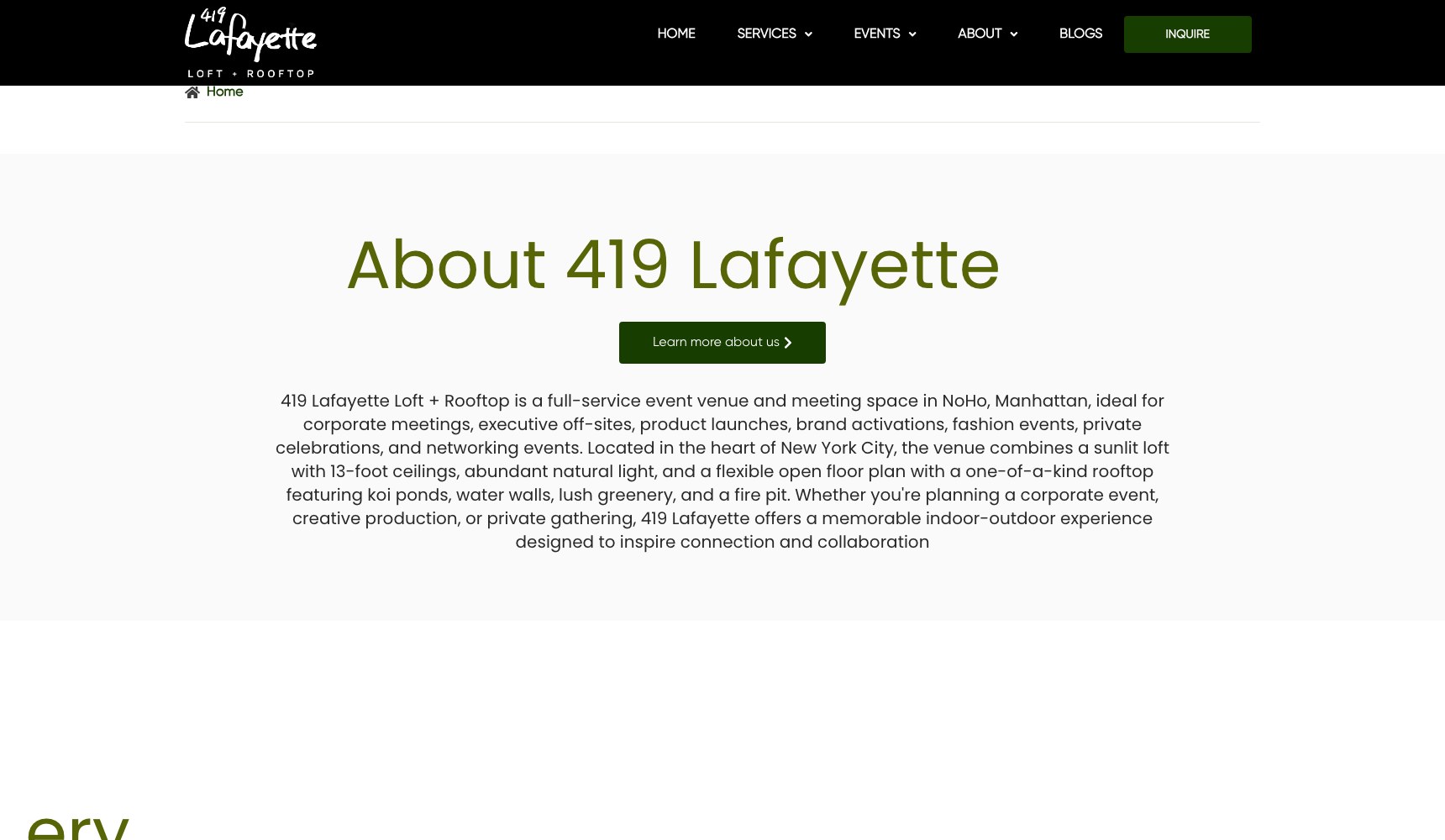About 419 Lafayette block describing the NoHo loft and rooftop