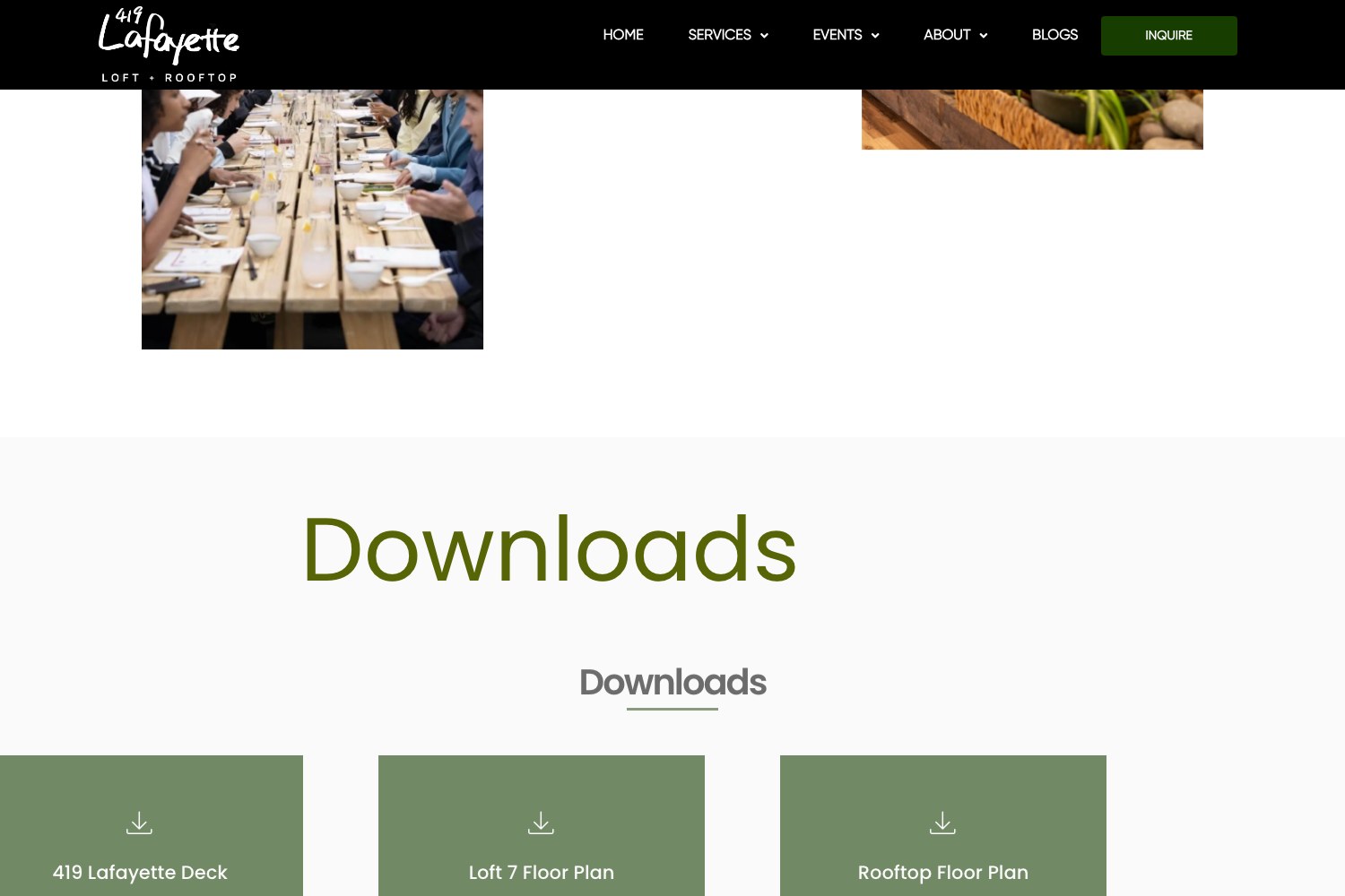 Downloads section offering the Loft 7 and rooftop floor plans