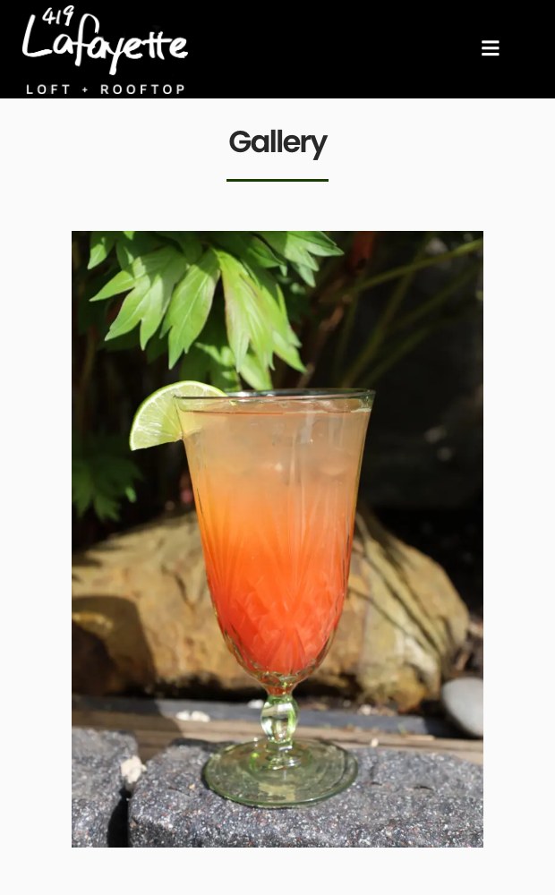 Mobile beverage page with a cocktail from the bar programme