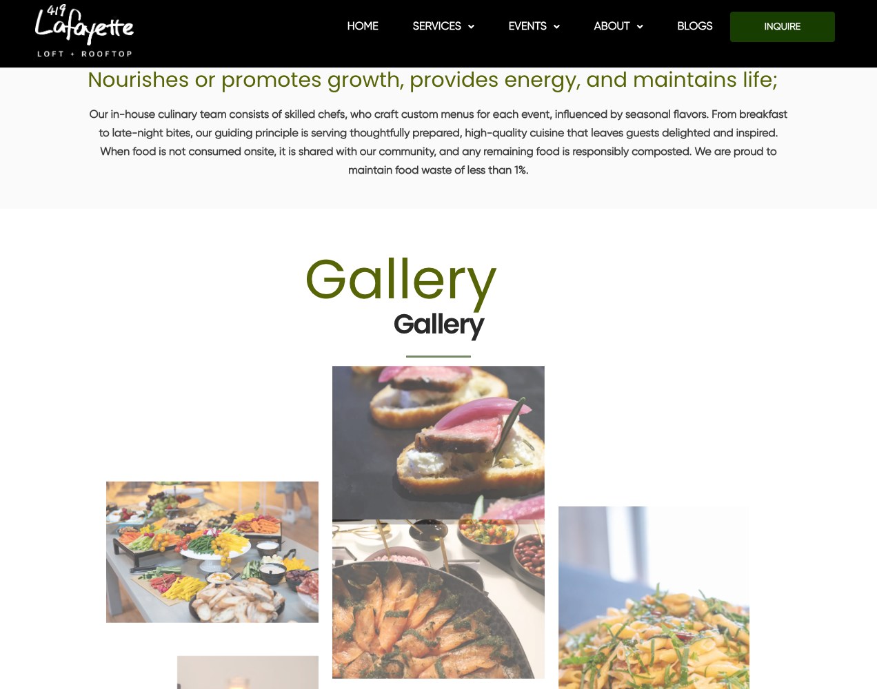 Culinary page copy above the dish gallery