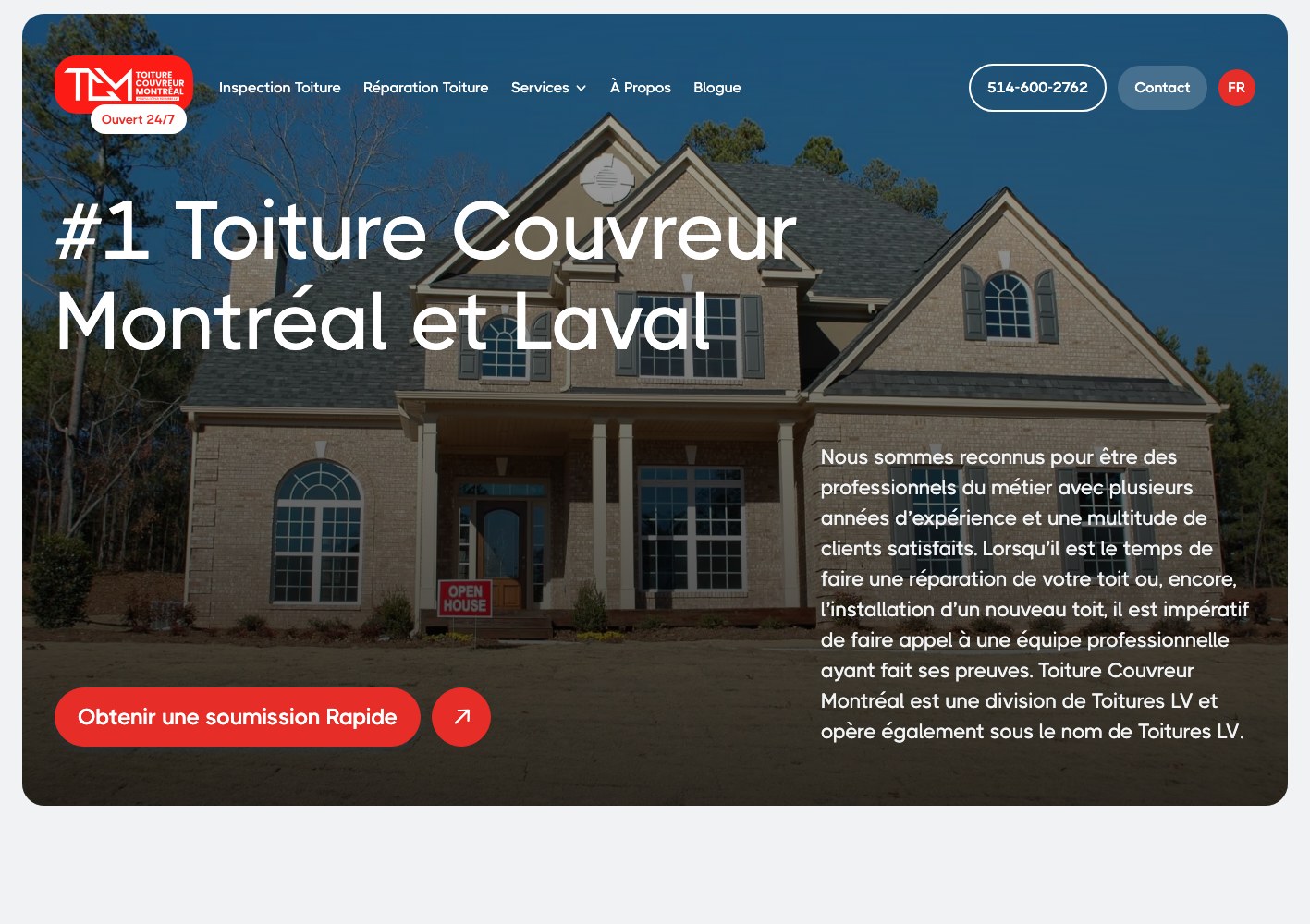 Toiture Couvreur Montreal homepage hero, narrow crop