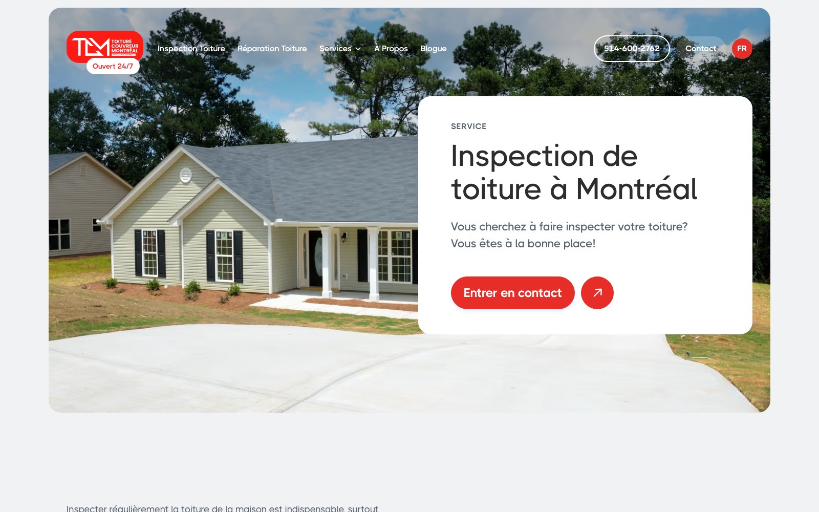 Toiture Couvreur Montreal roof inspection service page hero