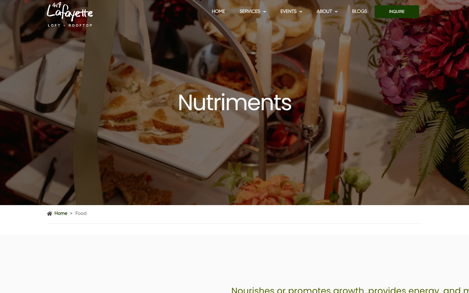 Culinary page hero on 419lafayette.com