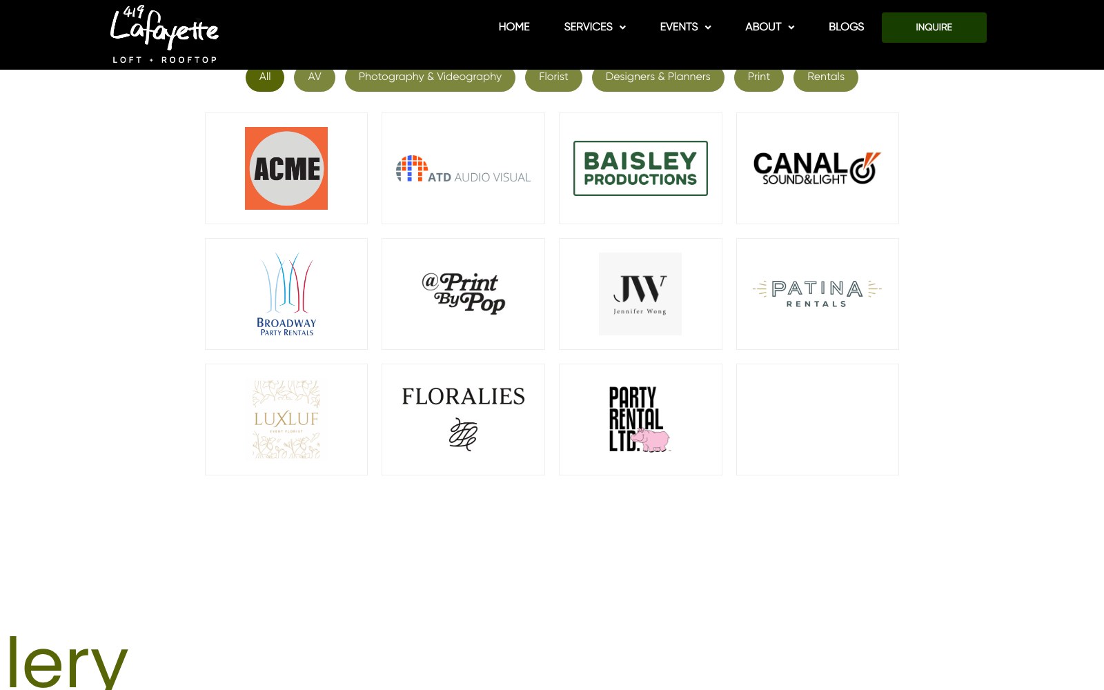 Client and partner logo band on 419lafayette.com